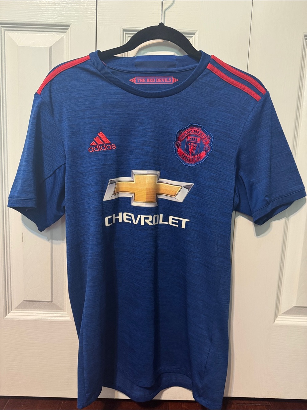 adidas Kids Blue Soccer Jersey with Red Accents